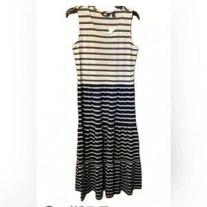Lands End Womens Maxi Sleeveless Striped Blue White Dress cotton modal small NEW